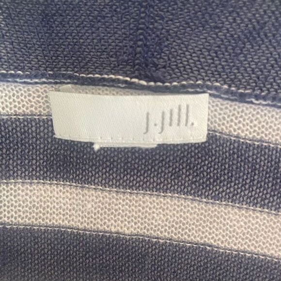 J Jill Navy White Striped Long Sleeve Linen Blend Cardigan Kimono Plus Size 1X - Picture 2 of 5